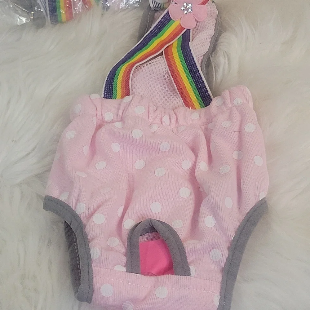 3 Pack Pink Polka‎ Dot Dog Diapers with Rainbow Straps